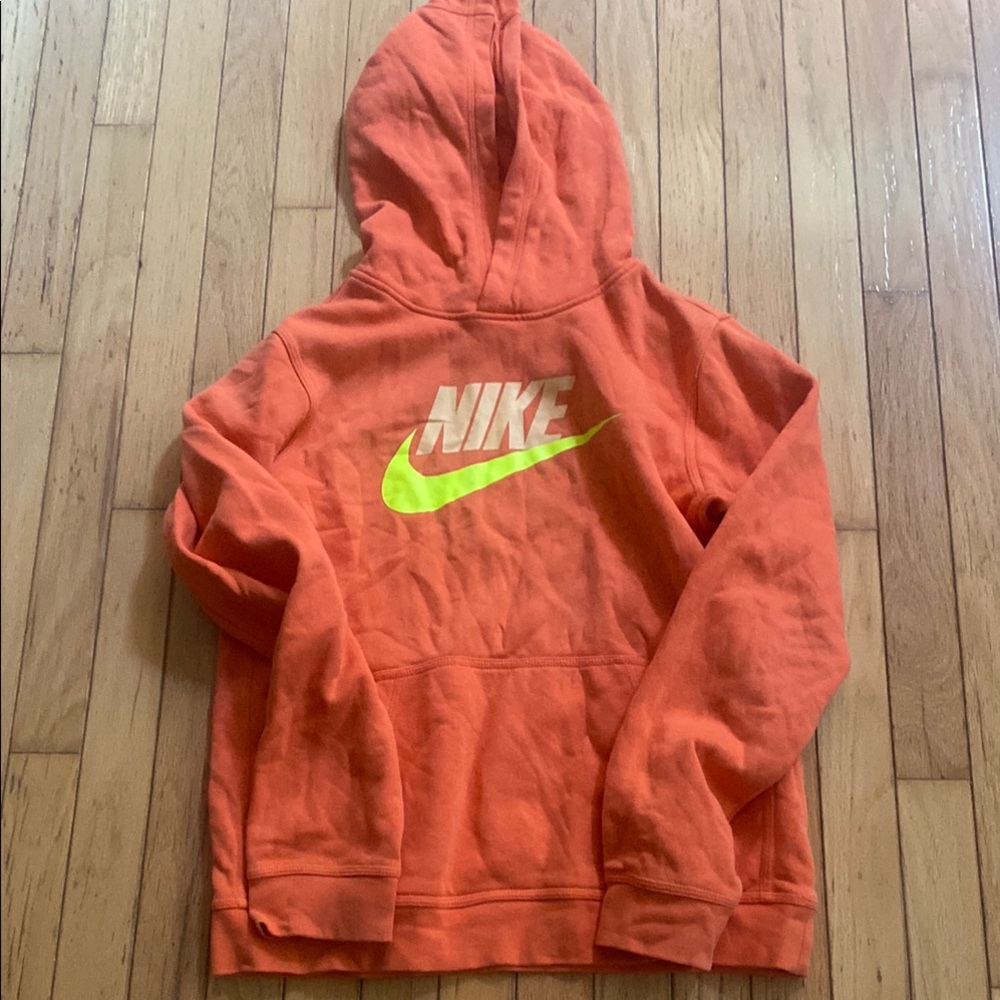 Nike Kids Bright Orange Hoodie with Lime Logo